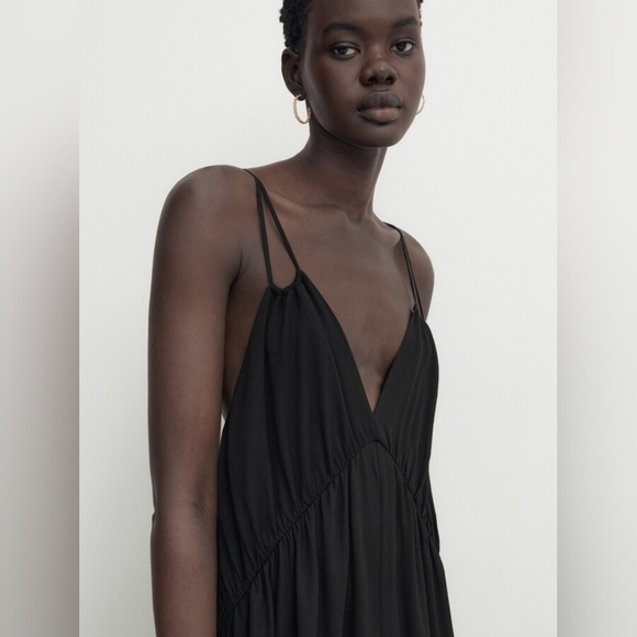 Massimo Dutti Black Sleeveless Open-Back Flowy Maxi Dress Sexy Quiet Luxury - Picture 5 of 13